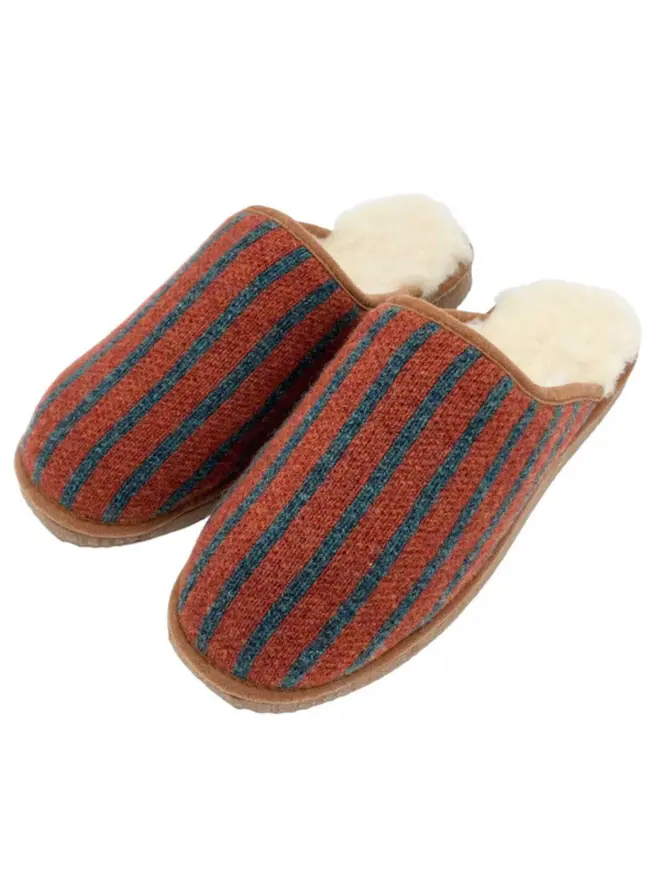 Women's Lambswool & Sheepskin Boot Slippers, a pair of boot slippers sitting on a plain white floor. 