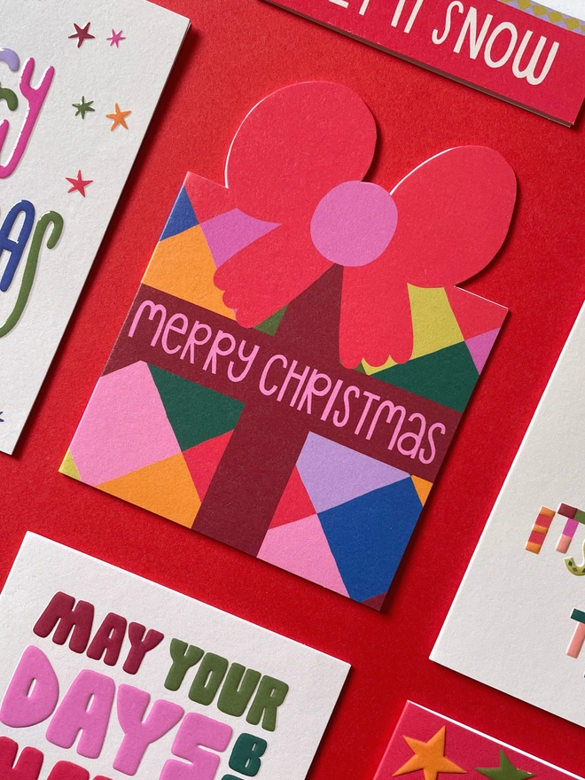 Colourful Christmas Present Shaped Mini Christmas Card ‘Merry Christmas’ | Raspberry Blossom