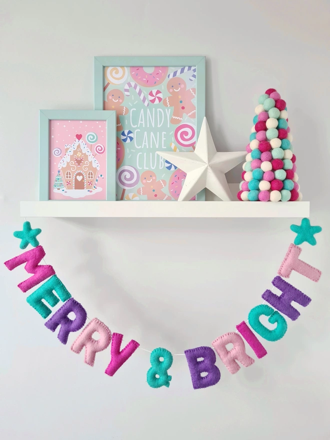 'Merry And Bright' Felt Christmas Banner