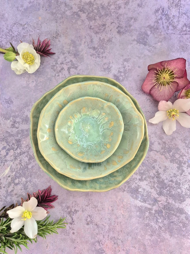 Nesting set of bowls, ceramic bowls, pottery bowls, Jenny Hopps Pottery, ceramic gift, home gift, Aqua, green