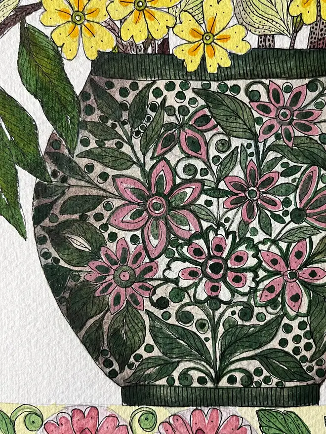 'Hellebore Flowers & Primroses' Watercolour Painting