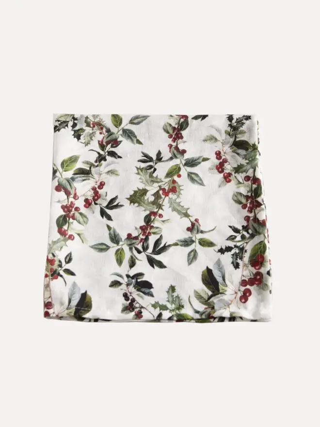 Holly printed linen napkin