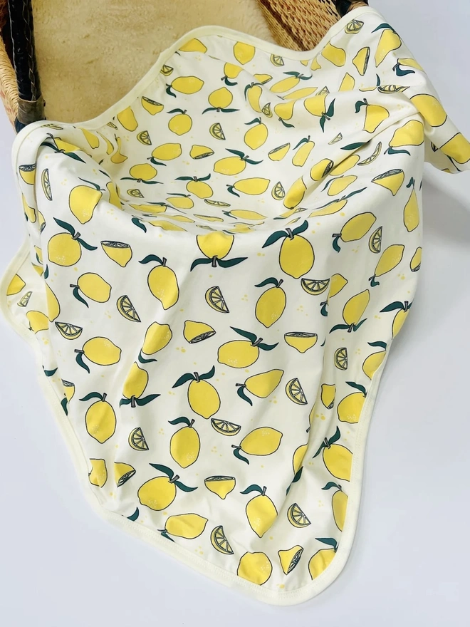 Organic Cotton Baby Pram/ Cot Blanket in Cream "Lemon Grove"