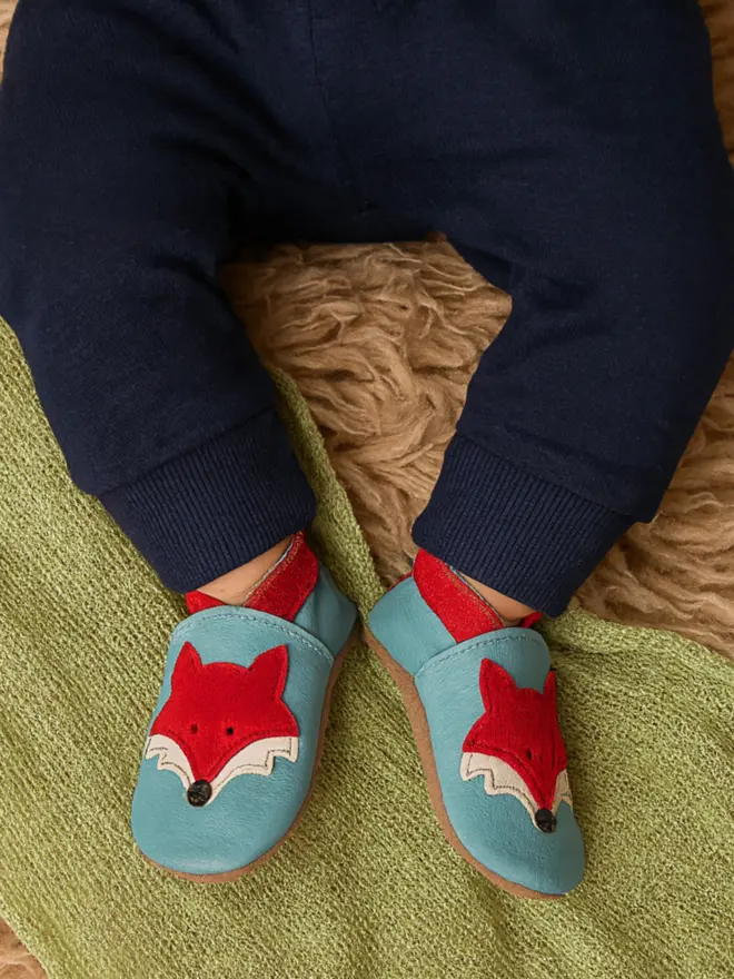 fox blue and red baby shoes