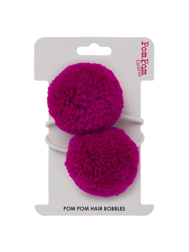 pom pom hair bobble elastic set of 2 4cm magenta 
