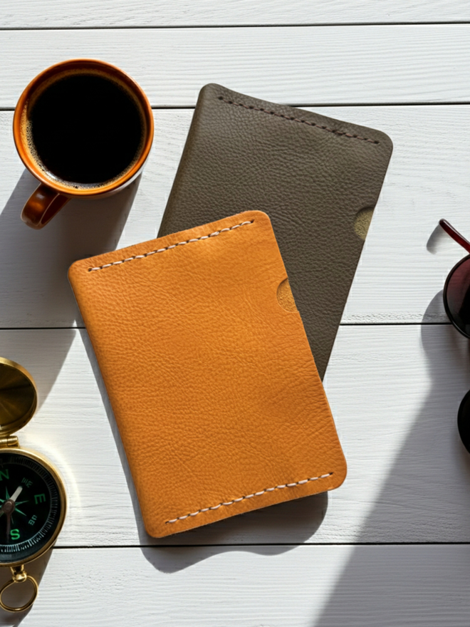 yellow and olive passport case