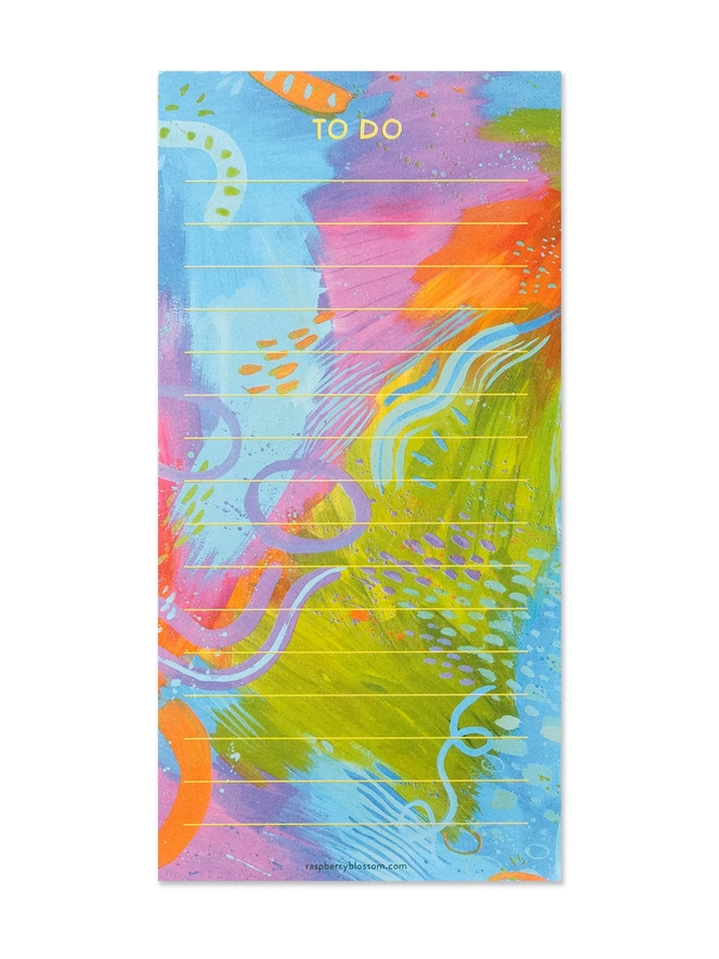 Colourful Raspberry Blossom list ‘to-do’ pad with painterly abstract design