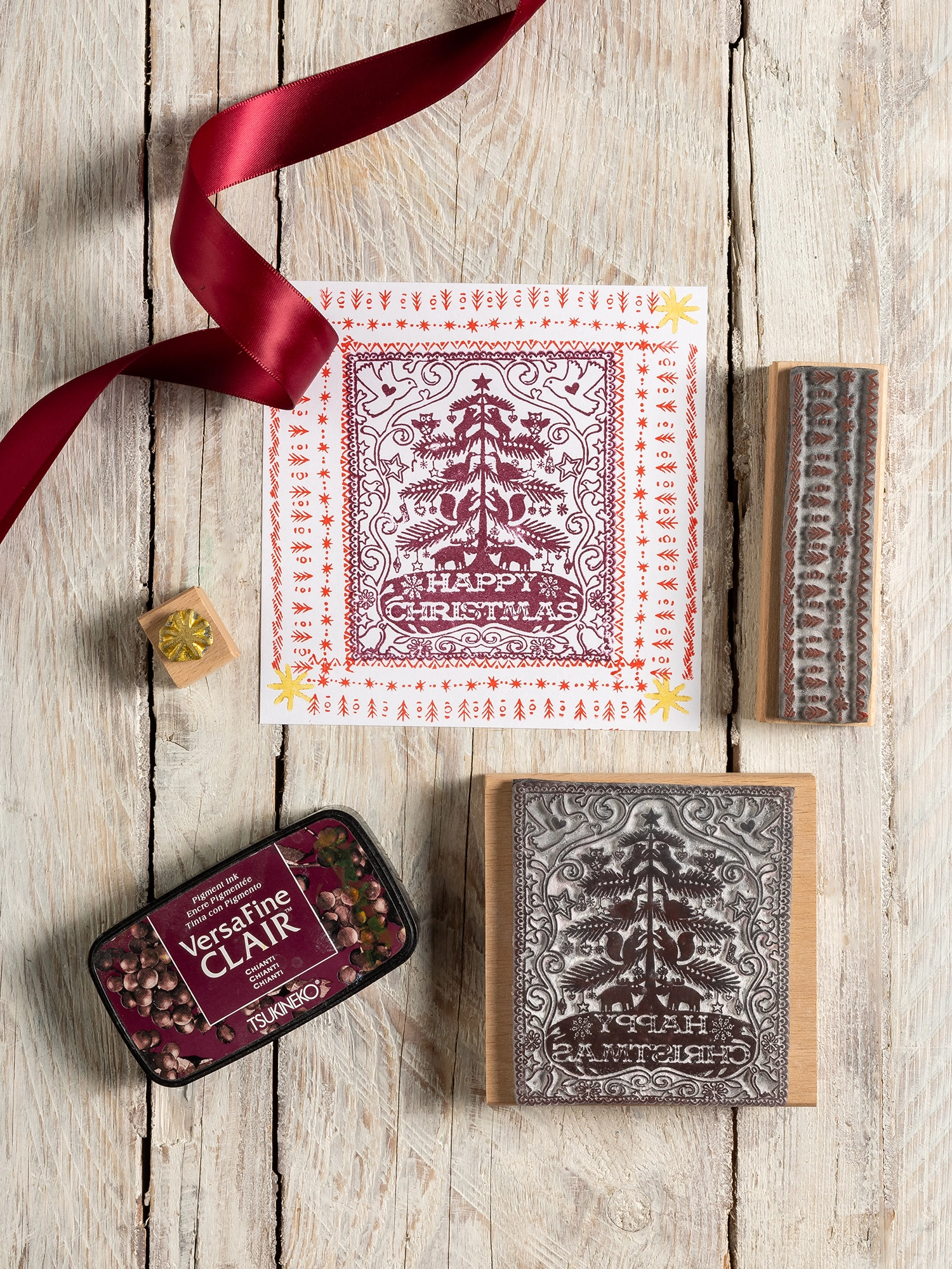 Happy Christmas Tree and christmas border stamp