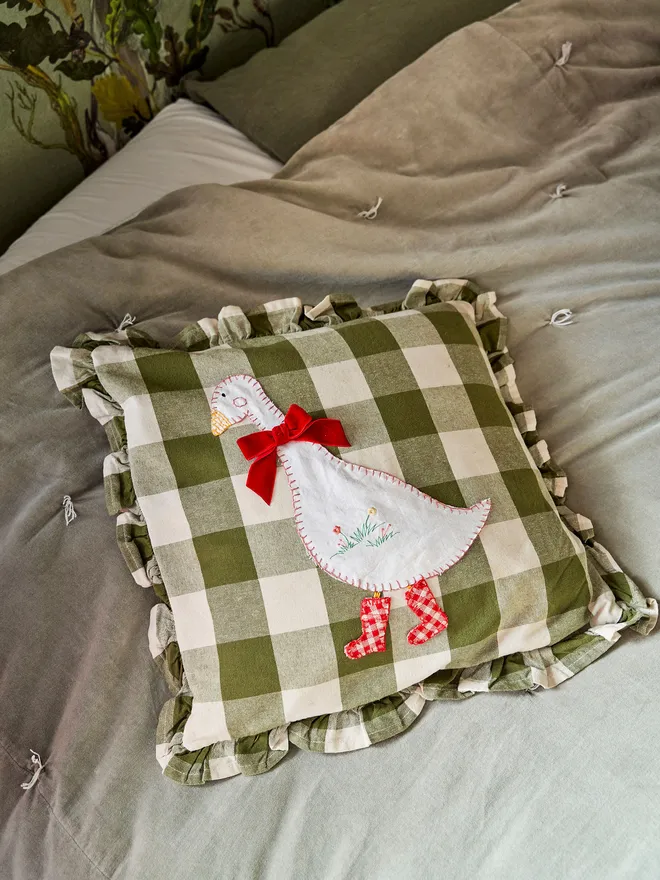 Ditsy Duck Cushion With Ruffle Trim