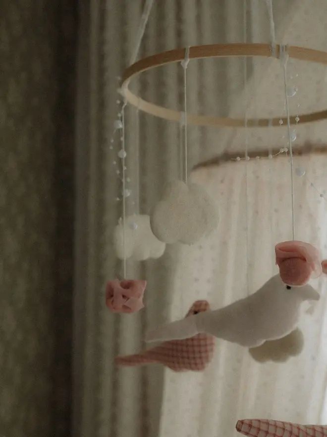 Carousel Felt Baby Mobile, Pink Birds Crib Mobile