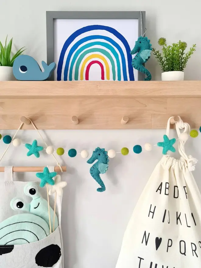 Turquoise Seahorse Garland Felt Ocean Nursery Decor