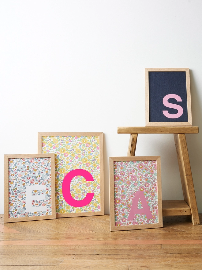 Personalised framed Liberty floral initial prints multi