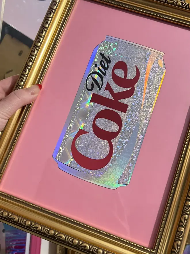 'Diet Coke' Can ScreenPrint, a person holding a colourful diet coke screenprint. 