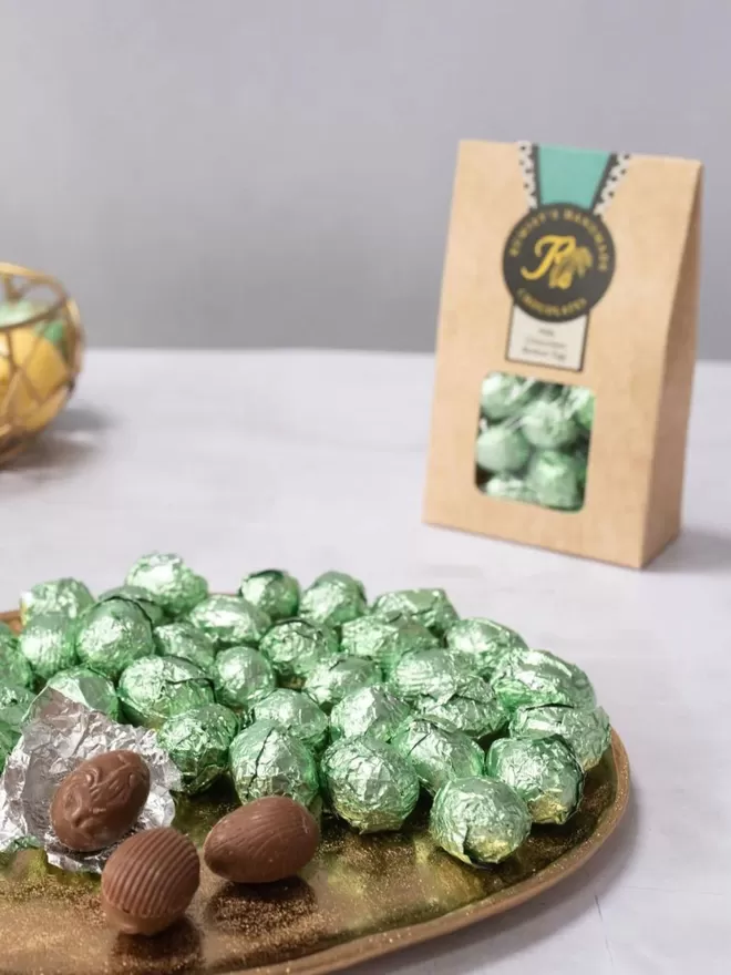 Milk chocolate green foiled mini egs