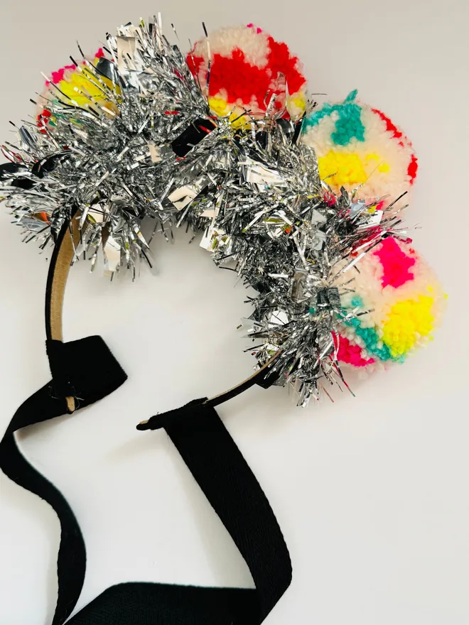 Pom Pom headband tinsel headband pink headband Pom Pom festival headband party headband gold tinsel headband LGBTQ headband lgbtq festival pride