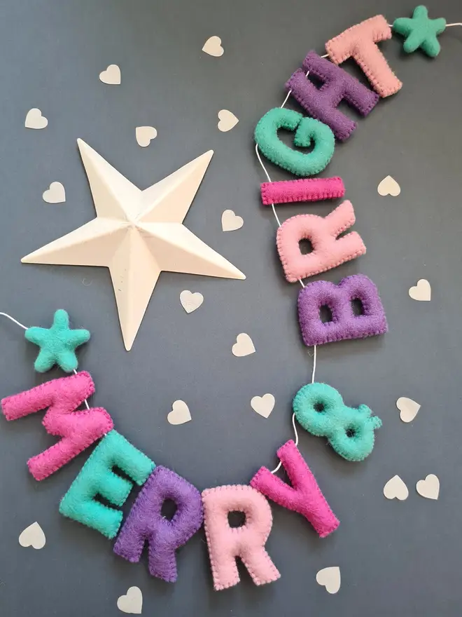 'Merry and Bright' Felt Christmas Banner