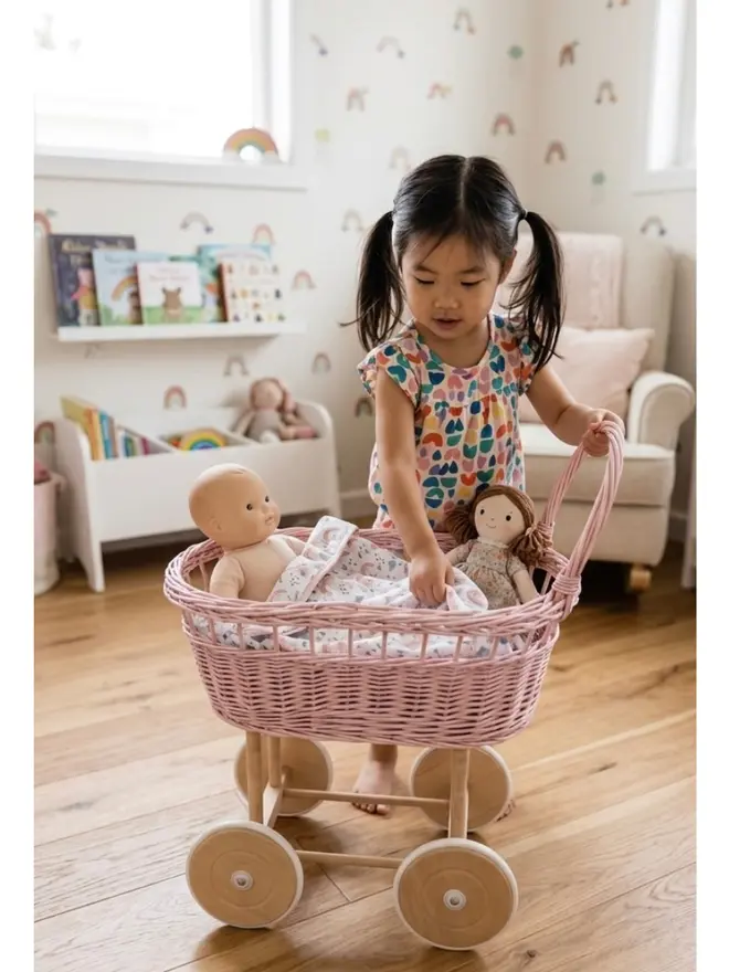 Child Playing With The Pram 
