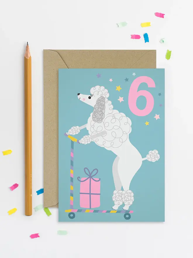 Poodle Age 6 Birthday Card