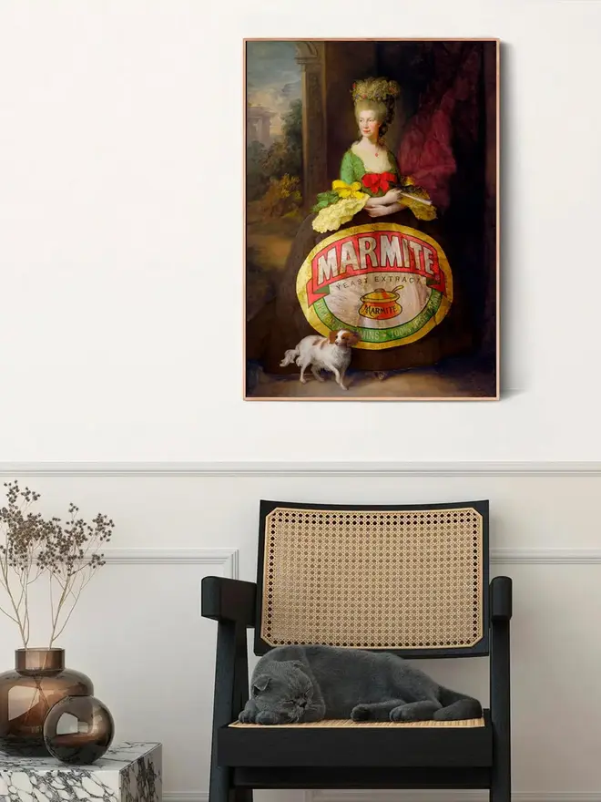 100% Vegetarian Giclée Fine Art Print, hanging in study above a chair. 