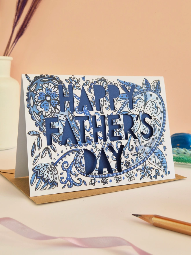 Happy Fathers day paisley floral paper cut card