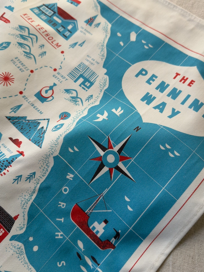 Pennine Way Map Route Tea Towel Close Up
