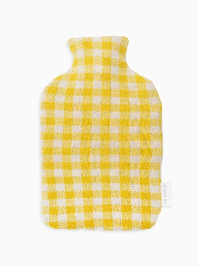 gingham yellow lambswool hot water bottle