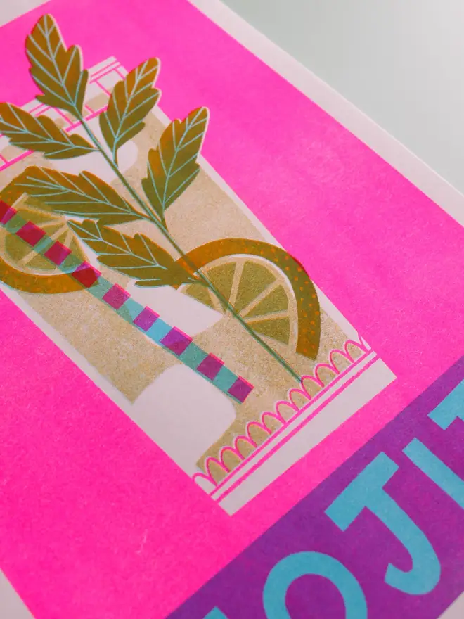 Mojito Cocktail Risograph Print