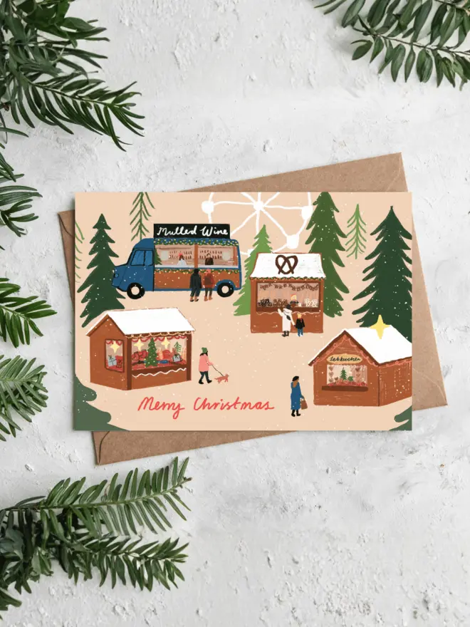 Christmas market illustrated greetings card