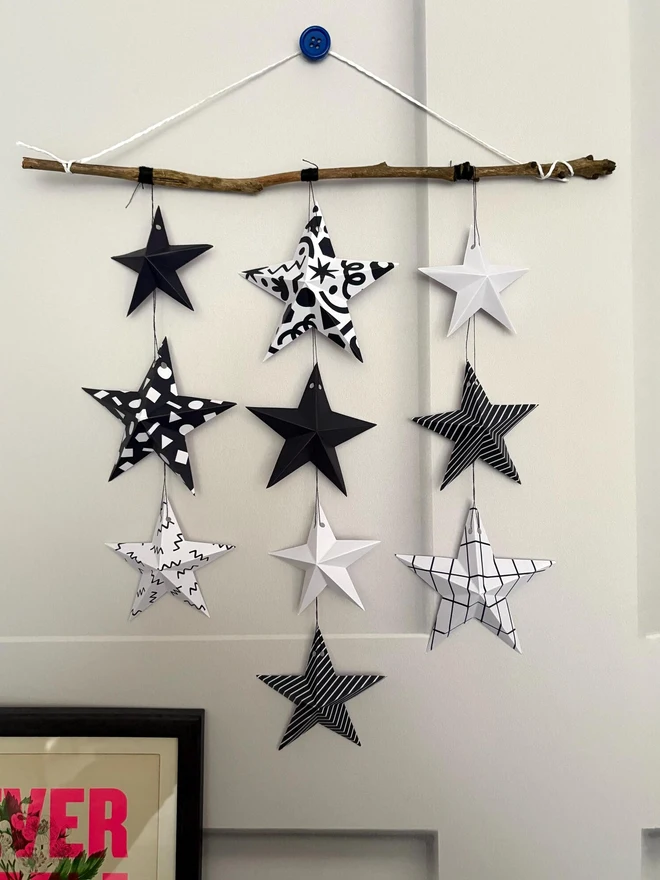 3D Paper Star Garland Kit: Black & White Origami