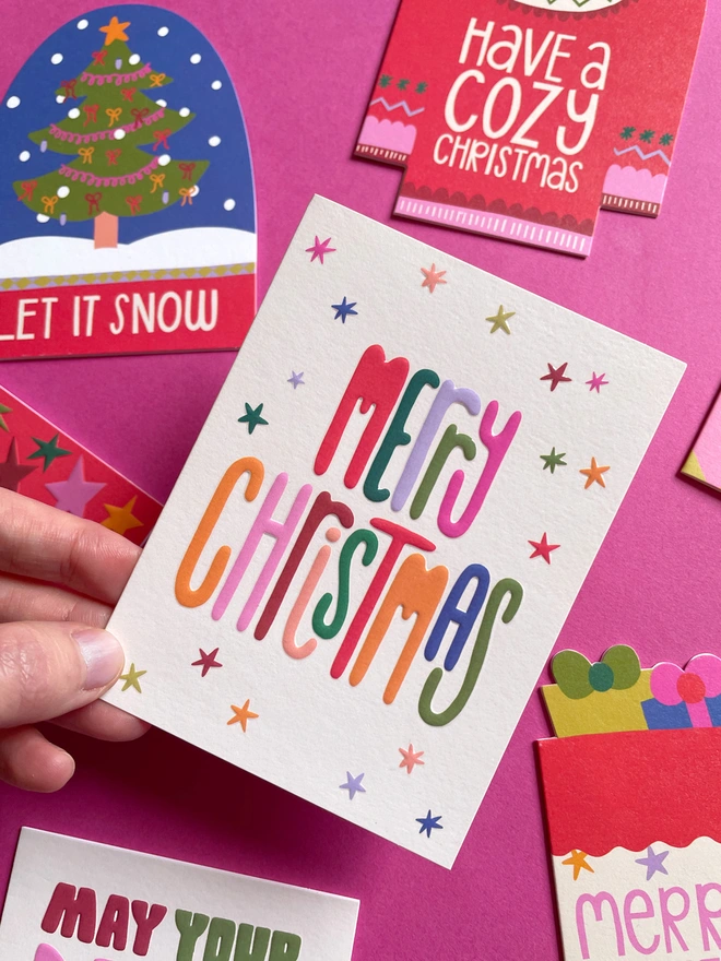 Cute & Joyful Mini Christmas Card ‘Merry Christmas’ Colourful Type | Raspberry Blossom