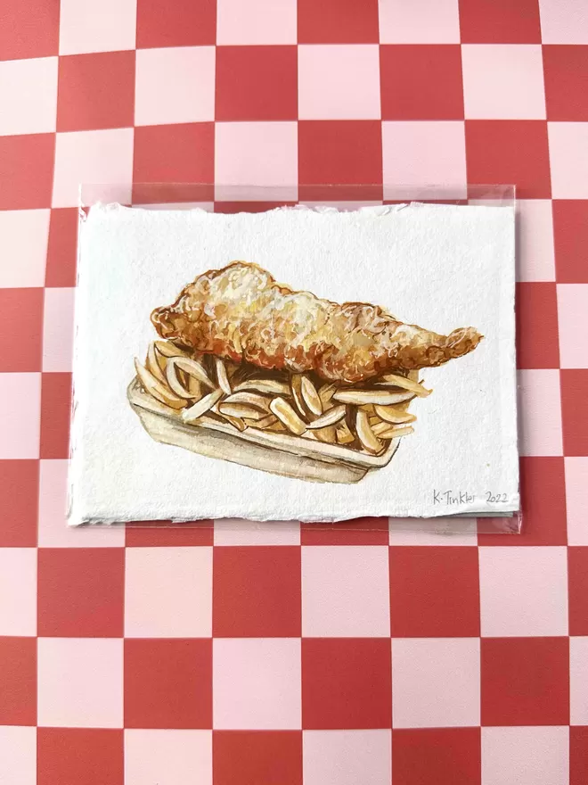 Katie Tinkler gouache painting of fish and chips 