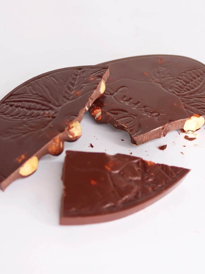 75% Vegan Chocolate With Hazelnuts Easter Egg broken into pieces