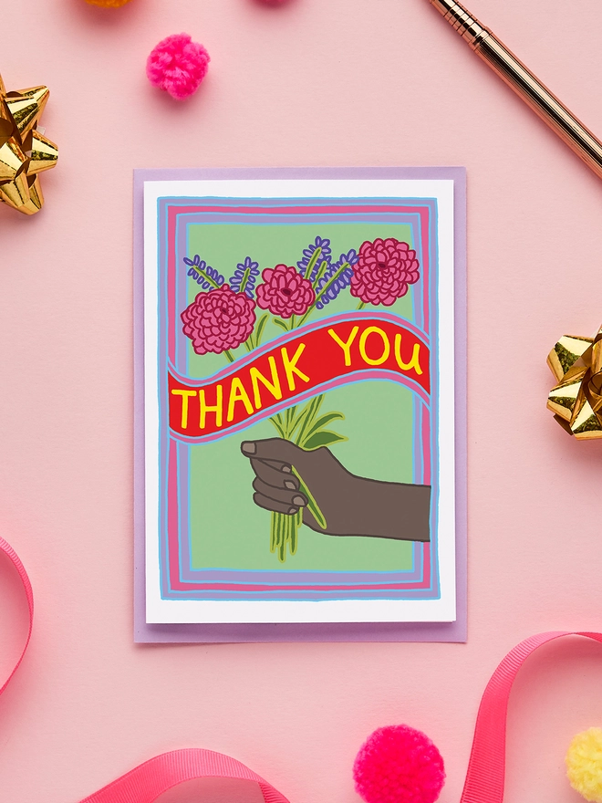 Thank You Card Featuring A Bouquet Of Flowers