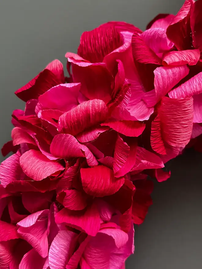 Winter Red & Pink Crepe Paper Christmas Wreath