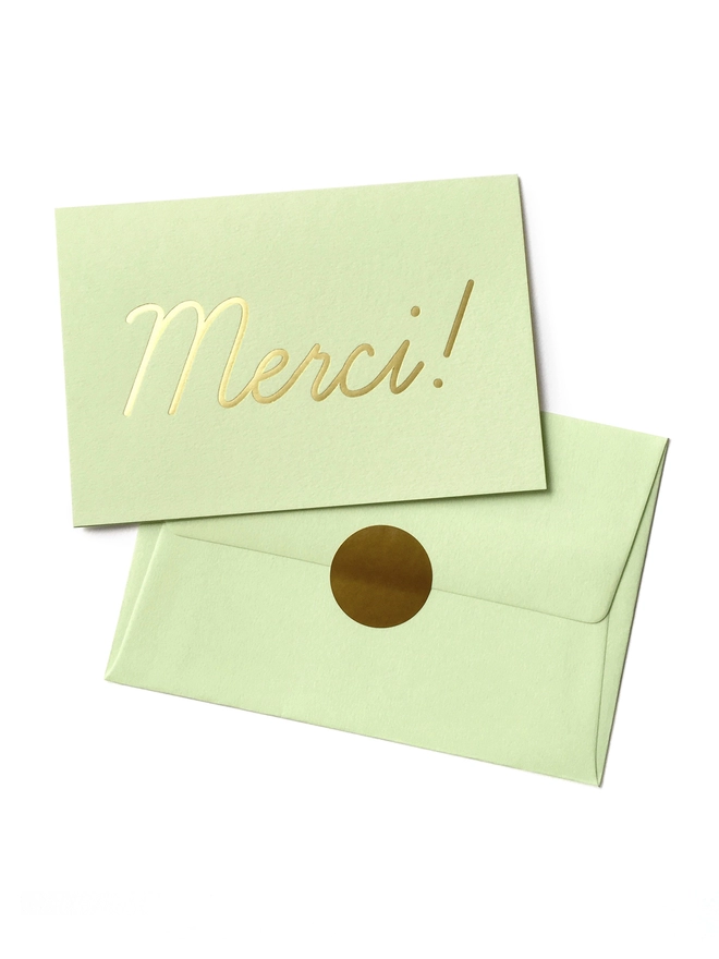 Merci gold foil on mint greeting card thank you card set of 5 