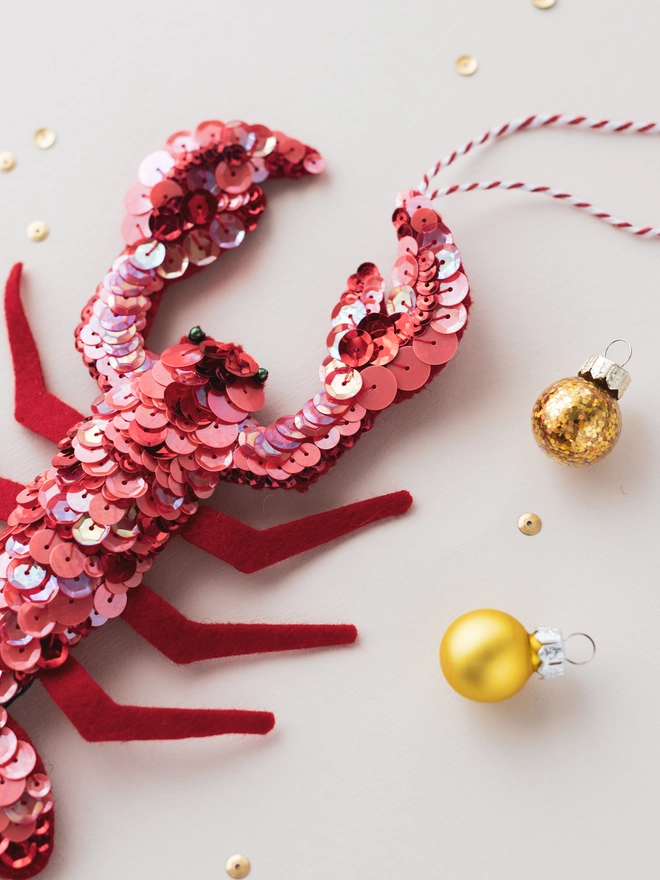 Sequinned red lobster ornament 