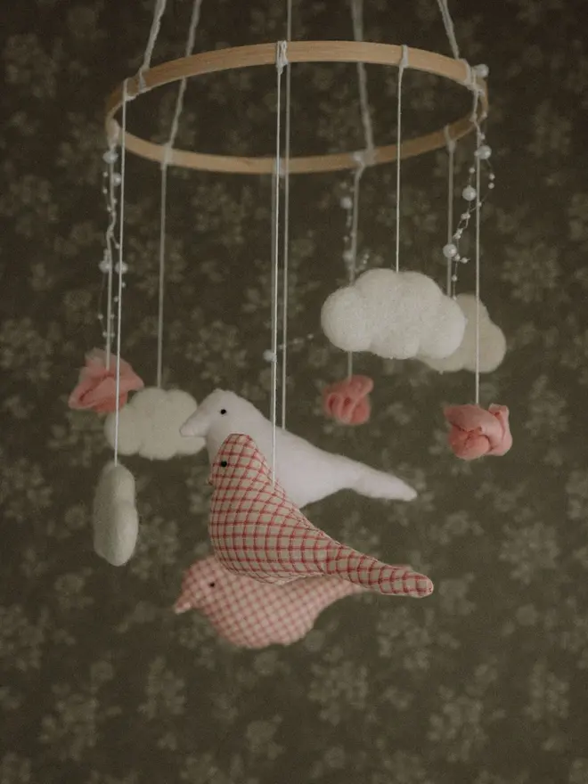 Carousel Felt Baby Mobile, Pink Birds Crib Mobile