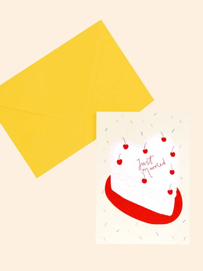 'Just Married' Heart Cake Wedding Card