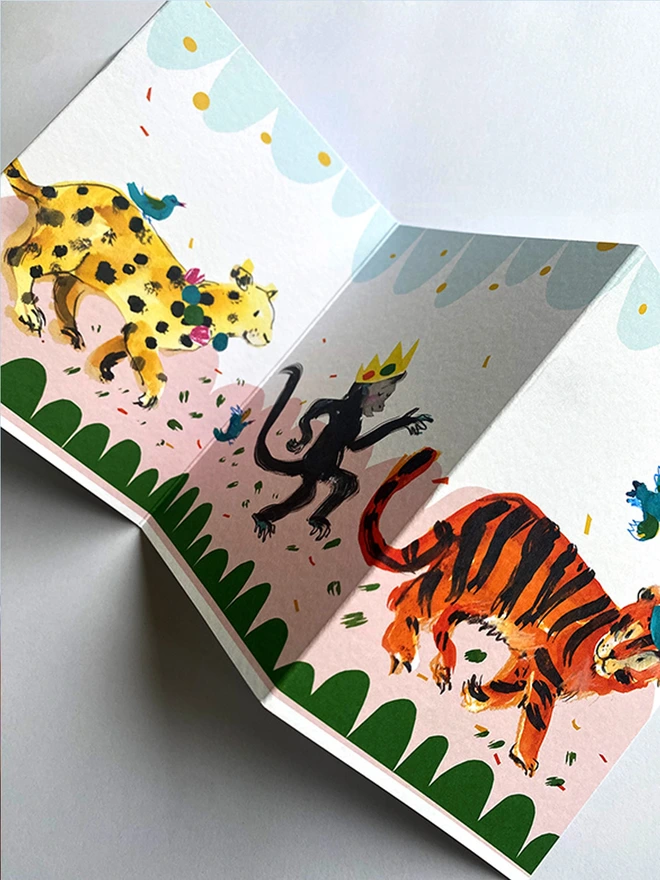 Party Animals illustrated concertina card by Esther Kent 