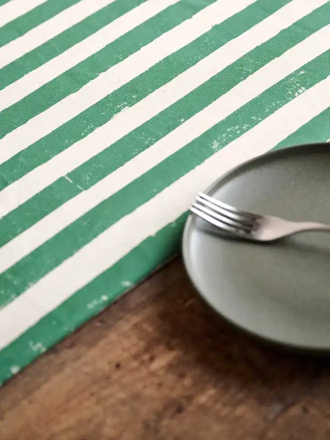 Christmas Green Stripe Table Runner