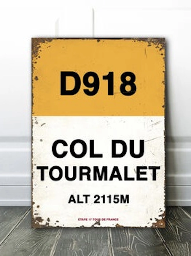 Personalised Tour De France Mountain Road Sign, yellow Col Du Tourmalet sign. 