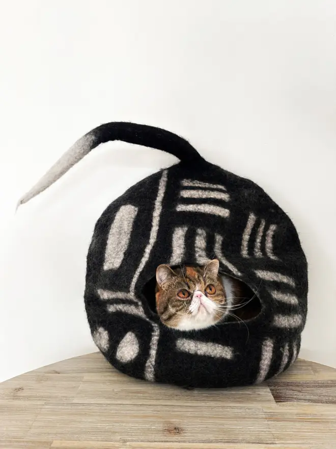 black and white felt cat cave 