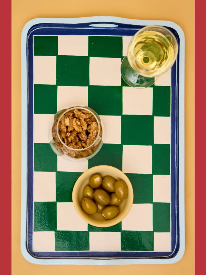 Checkerboard Hand-Painted Tray - Green