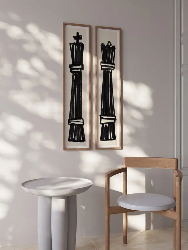 Chess Art Print / Board Games Gift / Wall Prints / Wall Signs / Framed or Unframed / Kitchen Prints / 60 cm x 12 cm / Set of 2