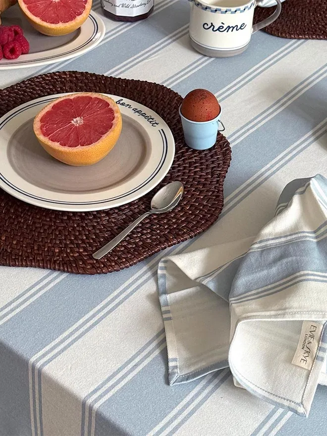 Murano Stripe Organic Ruffled Cotton Tablecloth Ruffle