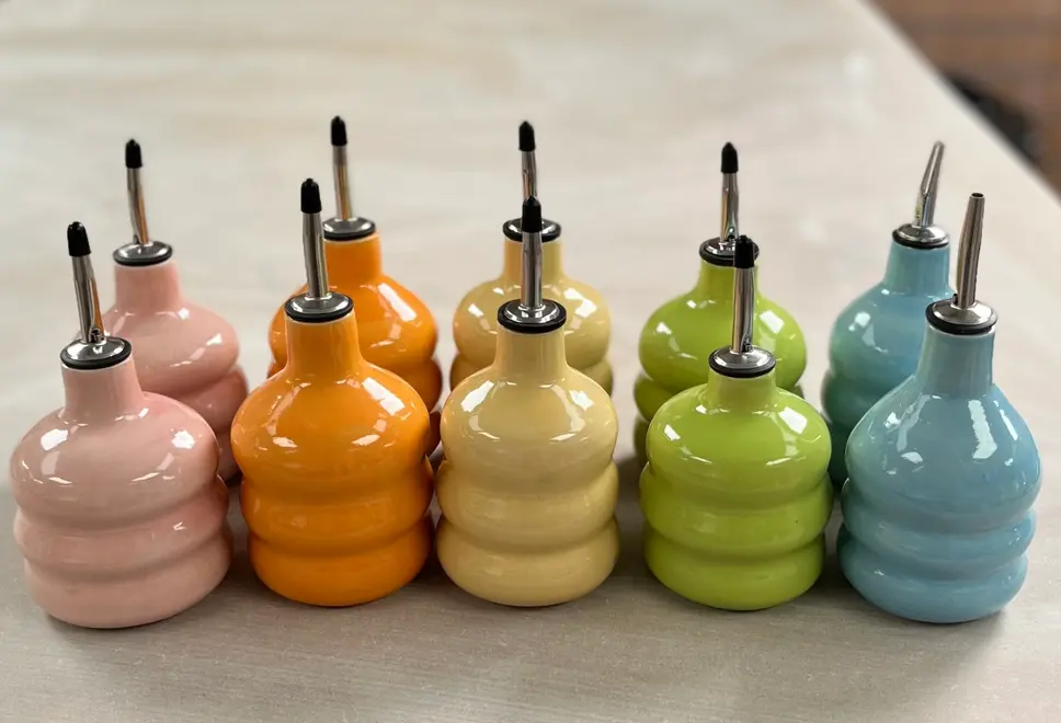 Ceramic Oil Pourer Bottles group shot of lots of colours