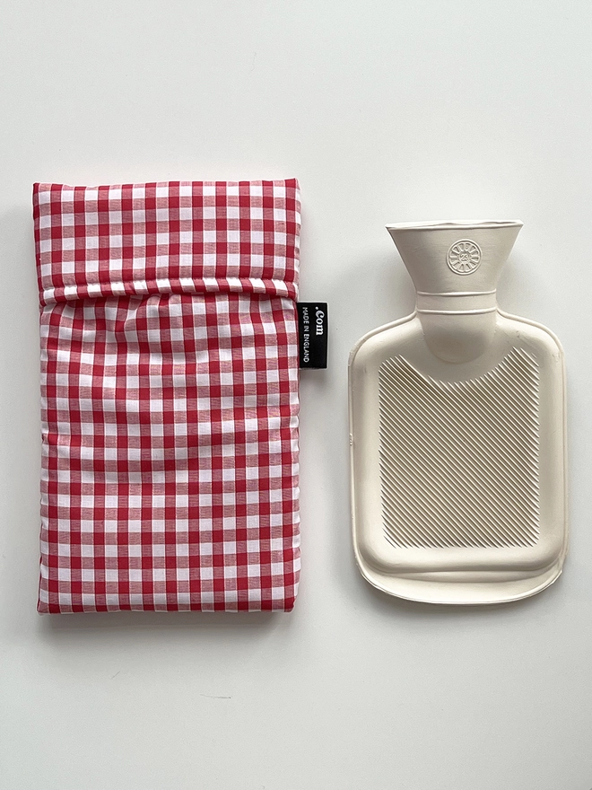 Red gingham cute cover and hot water bottle