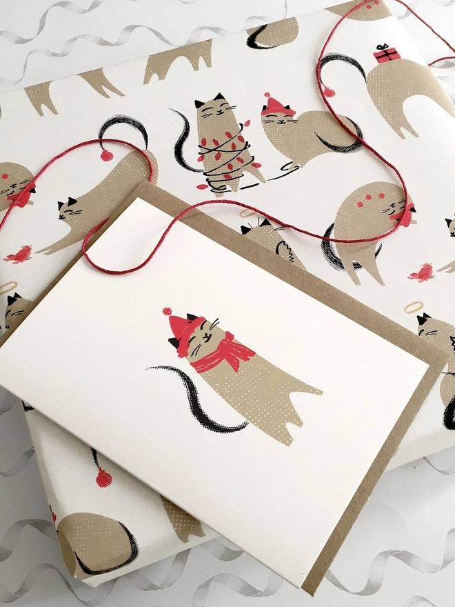 Happy Cat Christmas Cards (Pack Of 1 Or 5)