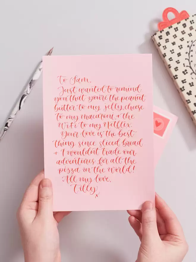 handwritten love letter pink and red calligraphy straight