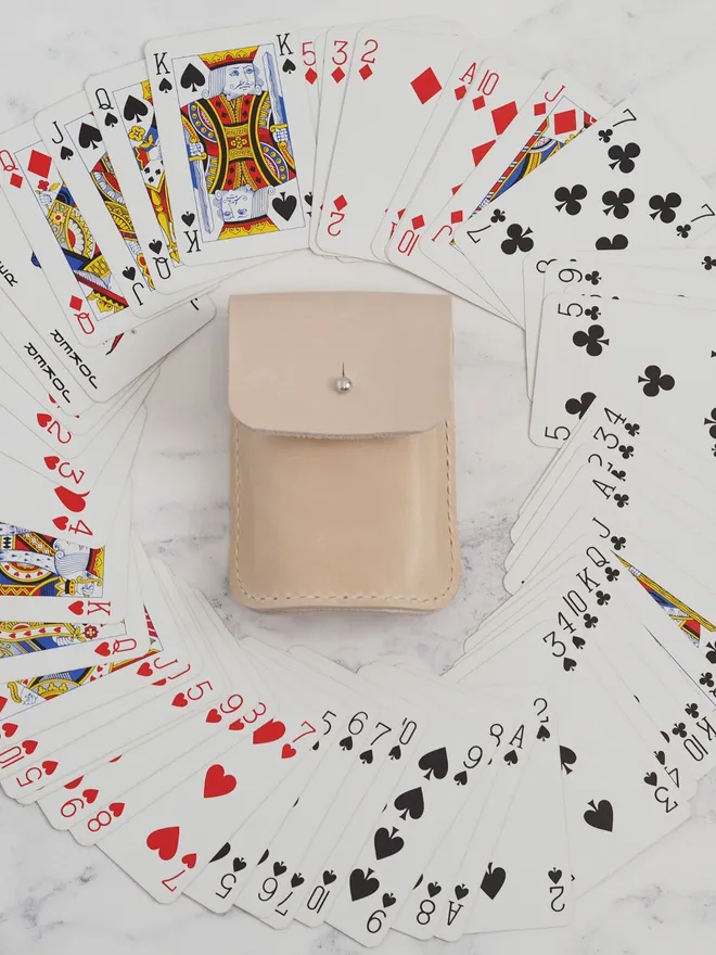 leather playing card holder in natural cream